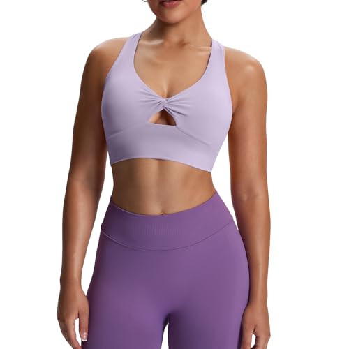 Aoxjox Damen Workout Sport BHs Twist Front Fitness Training Gym BH Yoga Crop Lola Tank, Lila Heather, Medium von Aoxjox