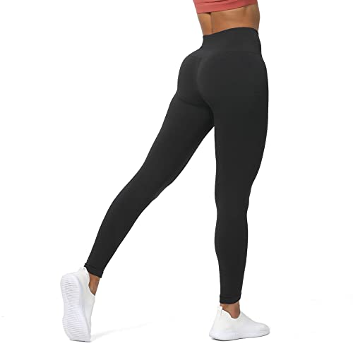 Aoxjox Nahtlose Leggings für Damen, Carbon, Bauchkontrolle, Workout, Fitnessstudio, Sport, Aktiv, Yoga, Fitnesshose, Schwarz, X-Klein von Aoxjox