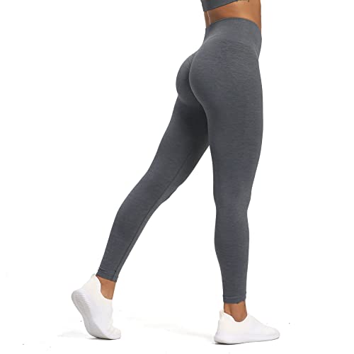 Aoxjox Nahtlose Scrunch-Leggings für Damen, Bauchkontrolle, Workout, Fitnessstudio, Fitness, Sport, aktive Yoga-Hose, Dunkelgrau (Dark Grey Marl), Groß von Aoxjox