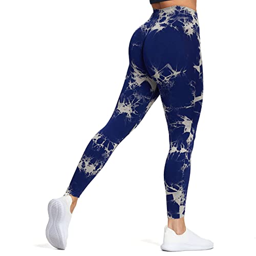 Aoxjox Nahtlose Scrunch-Leggings für Damen, Bauchkontrolle, Workout, Fitnessstudio, Sport, aktive Yogahose, Ein spritziges Blau, X-Klein von Aoxjox