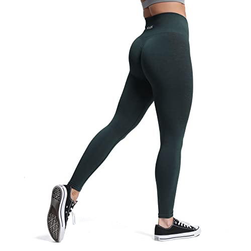 Aoxjox Nahtlose Scrunch-Leggings für Damen, Bauchkontrolle, Workout, Fitnessstudio, Sport, aktive Yogahose, Ponderosa Green Marl (mit Logo), X-Groß von Aoxjox