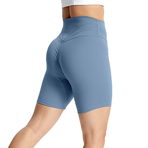 Aoxjox Trinity Workout-Biker-Shorts für Damen, Bauchkontrolle, hohe Taille, Übung, Athletic, Fitnessstudio, Laufen, Yoga-Shorts, 15,2 cm, Stahlblau, Klein von Aoxjox