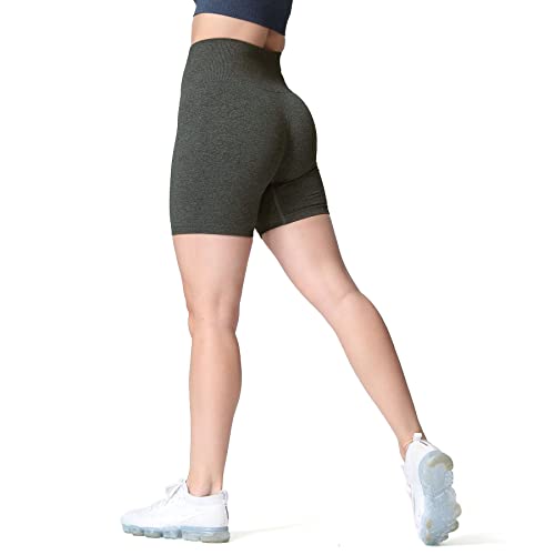 Aoxjox Vital 1.0 & 2.0 nahtlose Biker-Shorts für Damen, hohe Taille, Workout-Shorts, Booty, Laufen, Yoga-Shorts, B Army Green Marl, Klein von Aoxjox