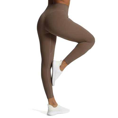 Aoxjox Workout-Leggings mit hoher Taille für Damen, Bauchkontrolle, butterweich, Yoga, Metamorph, tiefer V-Ausschnitt, 68,6 cm, Fudge Coffee, S von Aoxjox