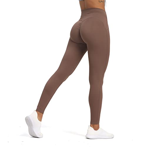 Aoxjox Workout-Leggings mit hoher Taille für Damen, Bauchkontrolle, hohe Taille, Scrunch, butterweich, Scarlett-Yogahose, 68,6 cm, Fudge Coffee, S von Aoxjox