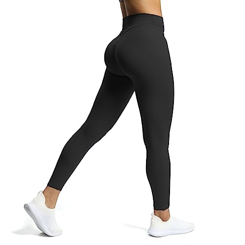 Aoxjox Workout-Leggings mit hoher Taille für Damen, Kompression, Bauchkontrolle, Trinity, butterweich, 68,6 cm, Scrunch Black, M von Aoxjox