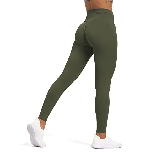 Aoxjox Workout-Leggings mit hoher Taille für Damen, Kompression, Bauchkontrolle, Trinity, butterweich, Yogahose, 66 cm, Olivgrün, X-Klein von Aoxjox