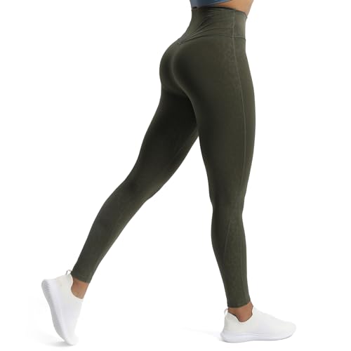 Aoxjox Workout-Leggings mit hoher Taille für Damen, Kompression, Bauchkontrolle, Trinity, butterweich, Yogahose, 66 cm, Olivgrüner Leoparden-Druck, 3X-Groß von Aoxjox