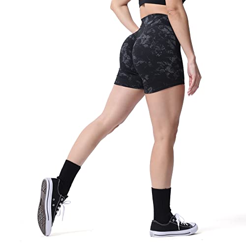 Aoxjox Workout-Shorts für Frauen, Biker, Po, Lifting, hohe Taille, Übung, athletisch, Fitnessstudio, Laufen, Yoga-Shorts, 11,4 cm, Schwarzes Camouflage-Muster, Klein von Aoxjox