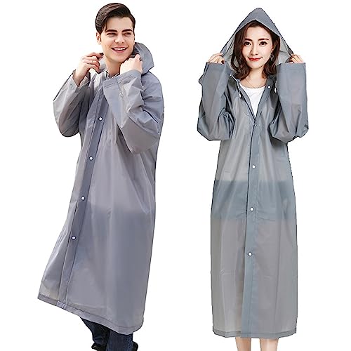 2 Stück Regenponcho Regenmantel Herren Damen, Wiederverwendbar Regenbekleidung Regencape Regenjacke Wasserdicht für Disney, Wandern, Radfahren, Camping und Reisen, Grau von Aoyinfe