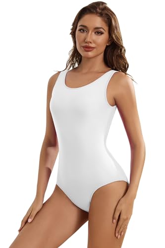 Aoylisey Ärmelloser Gymnastikanzug für Damen, Tankanzug, Ballett, Tanz, Gymnastikanzug, Einteiler, Weiss/opulenter Garten, 5XL von Aoylisey