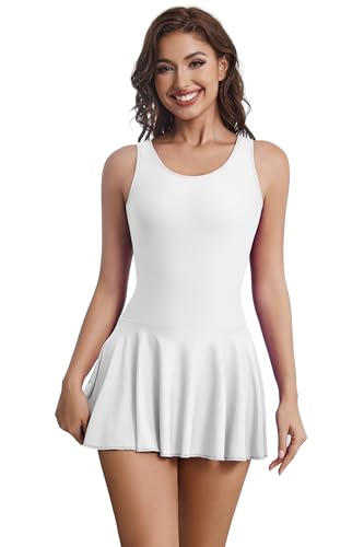 Aoylisey Frauen Tank Ballett Tanz Rock Trikot Gymnastik Ärmellos Bodys Ballerina Outfit HF0366, Weiss/opulenter Garten, 3XL von Aoylisey