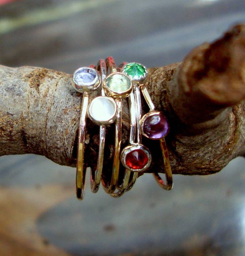 3 Zarte Ring Rohlinge Zum Selber Zusammenbauen Mit Geburtssteinen - Sterling Silber/ 14 Karat Gf von ApacheMoon