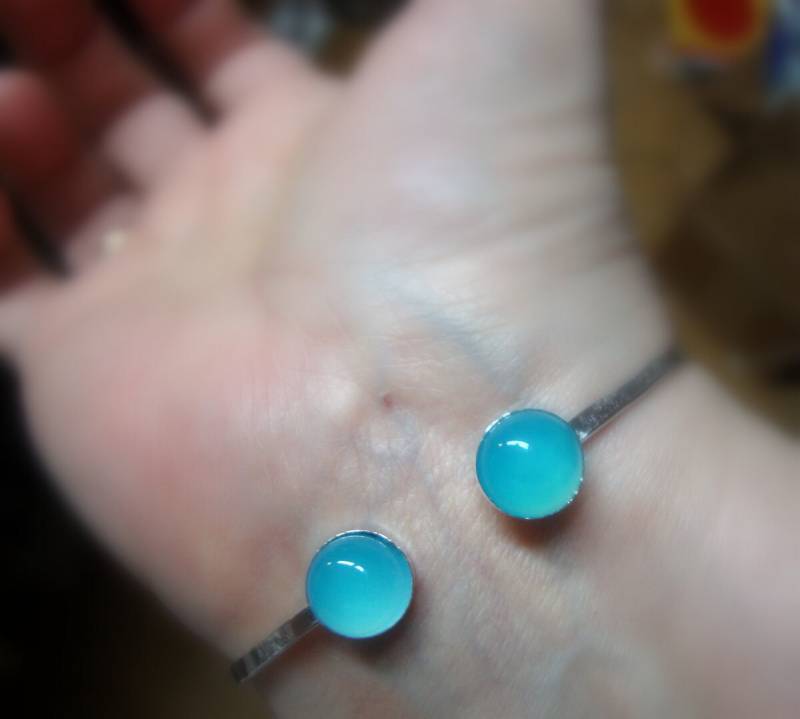 Blau Chalcedon Oben Offene Manschette Armband Sterling Jeden Tag -Umweltfreundlich Recycelt .925 Silber Geteilt Nach Maß in Jeder Größe von ApacheMoon