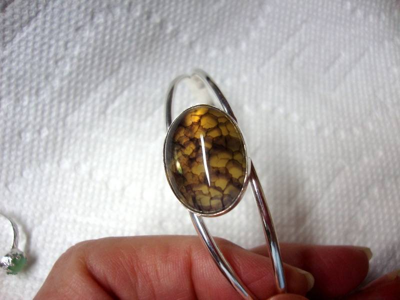 Manschette Armband Massiv Sterling Silber - Drachenauge Achat Cuff Umweltfreundlich, Unisex -20x16 Gemaserte Natürlich von ApacheMoon