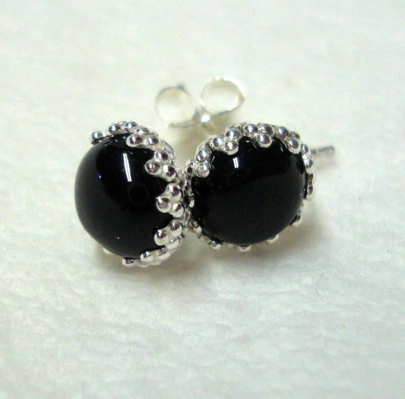 Elegante Ohrstecker Aus Schwarzem Onyx in Sterling Silber von ApacheMoon