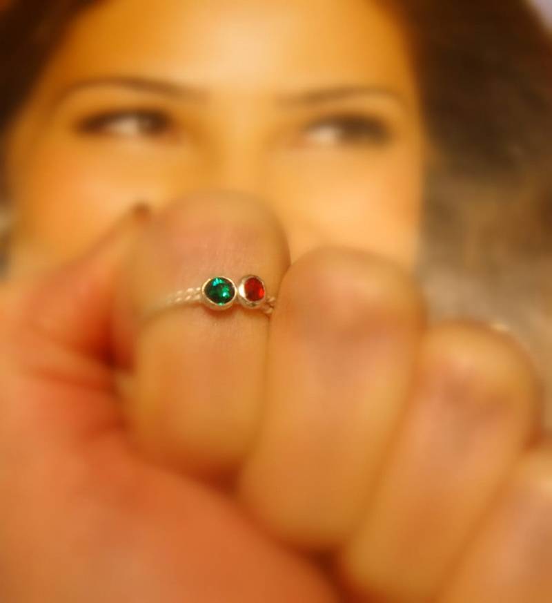 Ringe Weihnachten 2Er Set Lünette 4mm Rot, Grün - Eco Freundliches Sterlingsilber Aus Recycelten Quellen Peace Bereit Größe 7 Urlaub Zu Mailen von ApacheMoon