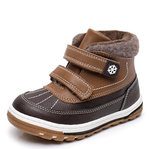 Apakowa Baby-Jungen Warm Gefütterte Kinder Stiefel Stiefeletten Herbststiefe (Farbe: Dunkelbraun, Größe: 21) von Apakowa