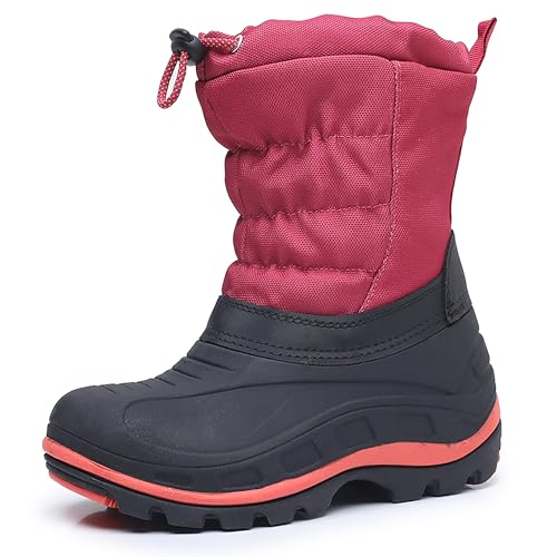 Apakowa Jungen Mädchen Schneestiefel Outdoor Rutschfeste Isolierte wasserdichte Winter Schneestiefel (Farbe : SchwarzBurgunder, Größe : 28) von Apakowa