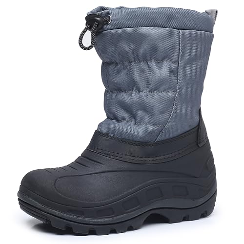 Apakowa Jungen Mädchen Schneestiefel Outdoor Rutschfeste Isolierte wasserdichte Winter Schneestiefel (Farbe : Schwarzgrau, Größe : 28) von Apakowa