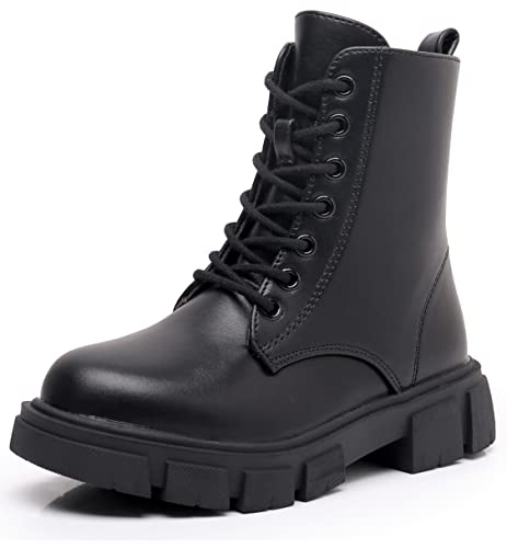 Apakowa Kinder Mädchen Mode Stiefel, kleine große Mädchen, mit Schnürung und seitlichem Reißverschluss Größe 29-36 (Farbe : Schwarz, Größe : 29) von Apakowa