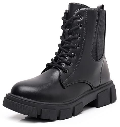 Apakowa Kinder Mädchen Mode Stiefel, kleine große Mädchen, mit Schnürung und seitlichem Reißverschluss Größe 29-36 (Farbe : Schwarz, Größe : 31) von Apakowa