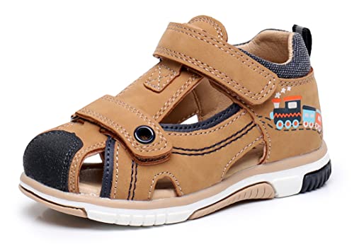 Apakowa Kinder Sandalen Langlebige Kinder Sommer Schuhe Jungen Einstellbare Geschlossene Zehe Shandal mit Bogen Unterstützung (Farbe : Kamel, Größe : 21) von Apakowa