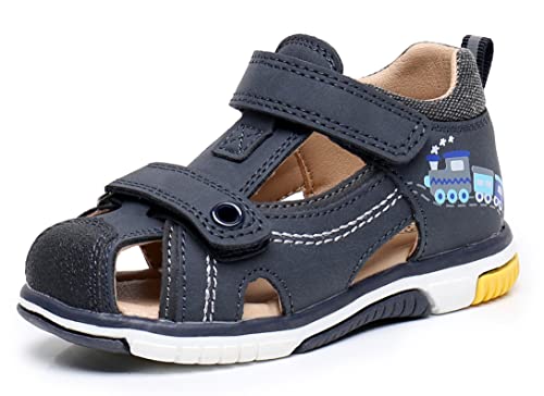 Apakowa Kinder Sandalen Langlebige Kinder Sommer Schuhe Jungen Einstellbare Geschlossene Zehe Shandal mit Bogen Unterstützung (Farbe : Marine, Größe : 21) von Apakowa