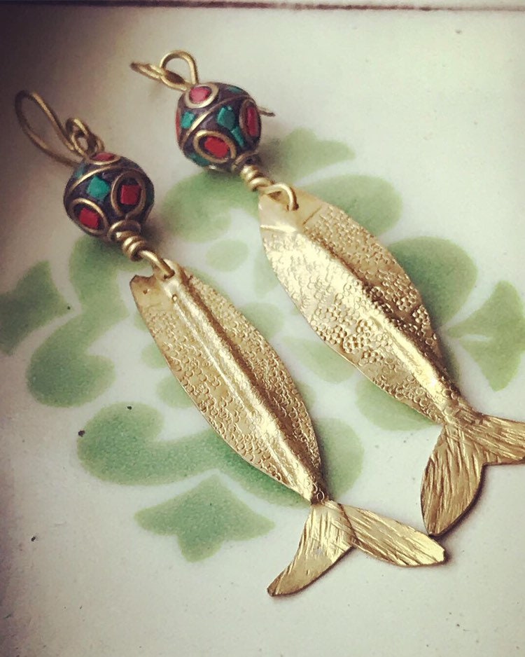 Pescado Ohrringe - Handgefertigte Messing Pescado Ohrringe - Handgefertigte Messing von ApapachosJewellery