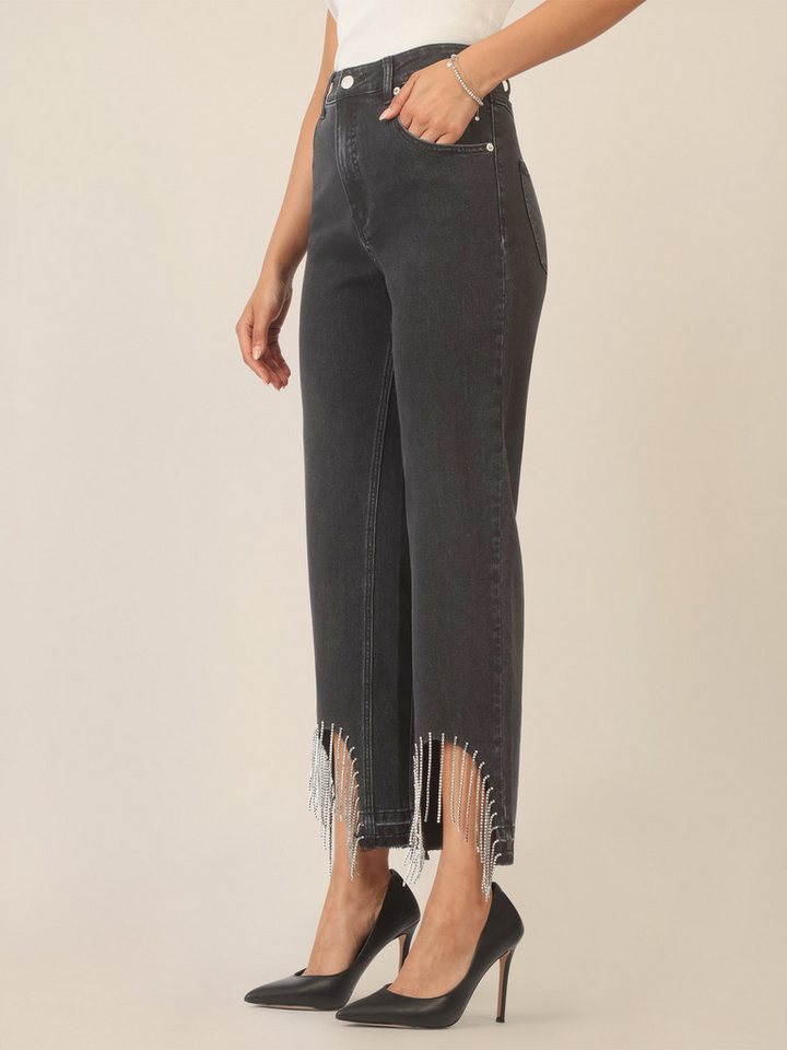 Apart Bootcut-Jeans mit Kristallstein Fransen am Saum von Apart