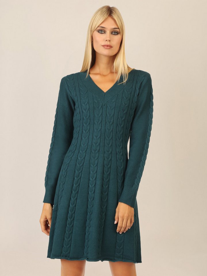Apart Strickkleid mit Zopfmuster und V-Ausschnitt von Apart