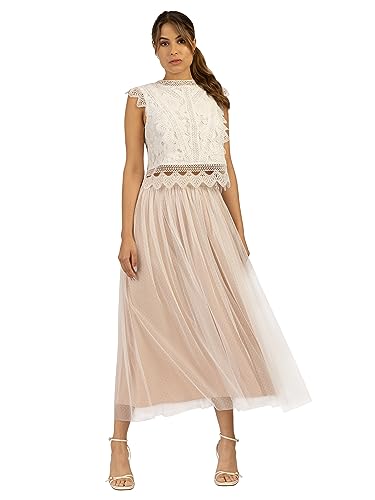 APART Damen Spitzentop, Rundhalsbluse, silberner Reißverschluss in der hinteren Mitte, ärmelloses, breiter halbtransparenter Saum mit Spitze, Gerades Oberteil mit normaler Passform, creme von ApartFashion