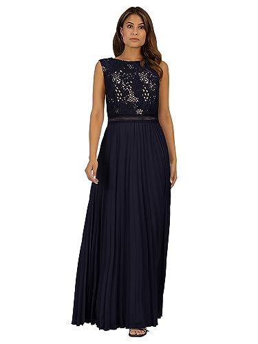 APART Damen langes Chiffon Abendkleid, Cocktailkleid mit Rundhalsausschnitt, ärmelloses Hochzeitskleid, Reißverschluss hinten in der Mitte, halbtransparente Spitze in der Taille, nachtblau-nude von ApartFashion