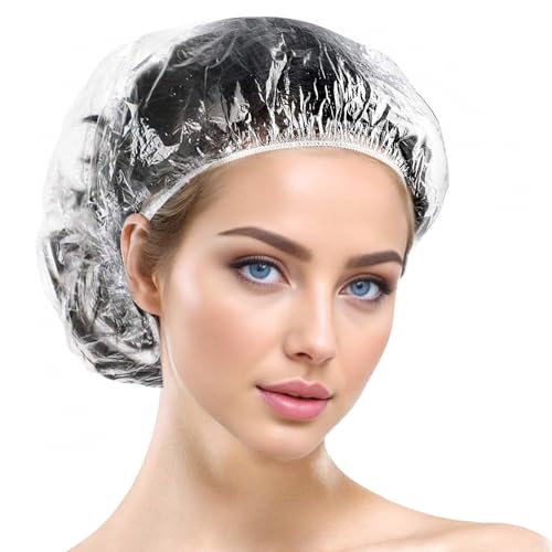 100 Stück Duschhauben Kunststoff Duschkappe Elastische Wasserdichte Duschkappe Haarschutz Haarhaube Kunststoff Kosmetik Hauben Haarduschhaube Shower Cap Dicke,für Frauen Reise Heimgebrauch Hotel von Apausvcm