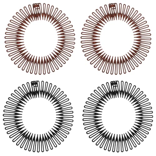 4 Stück Voll Kreisförmig Stretch Kamm Flexibler Kunststoff Stretch Haarkamm Circle Dehnbarer Kamm Stirnband Haarbandhalter Elastische Kamms Stretchkamm für Mädchen Frauen-Schwarz/Braun von Apausvcm