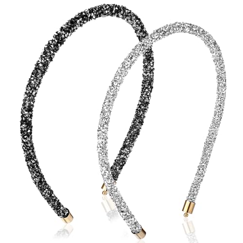 Apausvcm 2 Stück Haarreif Glitzer Damen,Kristall Haarreifen Damen,Strass Haarband Mädchen,Modisches Kristall-Haarband,Glänzende Haarbänder,Bling Haarschmuck für Mädchen Tägliches Party Haarschmuck von Apausvcm