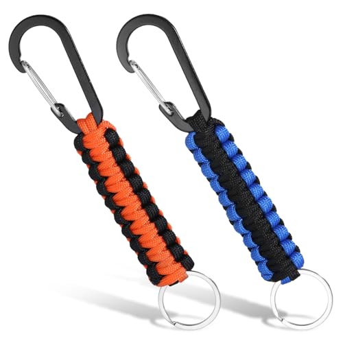 2 Stück Paracord Schlüsselanhänger Karabiner Geflochtenes Lanyard Schlüsselring Karabinerhaken D Ring Schlüsselband Schlüsselring Multifunktion Paracord Anhänger für Auto Camping Wandern Männer Frau von Apausvcm
