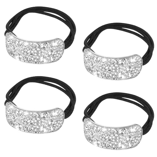 Apausvcm 4Stk Haargummi Strass Glitzernde,Haarmanschetten aus Metall,Pferdeschwanz Halter Silber,Manschette Metall Haargummis,Gothic Punk Haar Halter,Elastisches Kristall Haargummis für Frauen Mädchen von Apausvcm