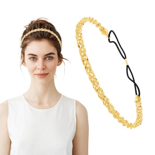 Apausvcm Damen Gold Kopfschmuck,Glitzer-Haarband,Wahrsagerin Haarband Gold,Elastisch Haarbänder Glitzer,Braut Festival Kostüm Haarschmuck,Verstellbare Kopfkette Headband für Damen Mädchen von Apausvcm