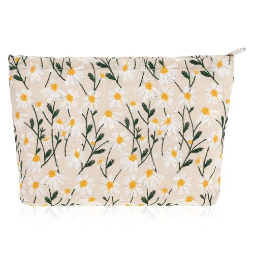 Apausvcm Kosmetiktasche Damen,25x18cm Kulturtasche mit Gänseblümchenmuster,Multifunktionale Kulturbeutel Tragbare Reisekulturtasche,Schminktasche,Make up Tasche mit Reißverschluss für Damen Mädchen von Apausvcm