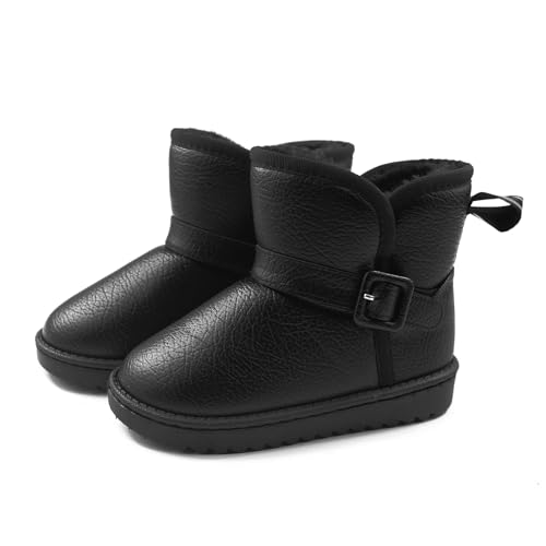 Apawwa Winterstiefel Mädchen Warm Gefüttert Boots Schlüpfen Winterschuhe Kinder Komfortabel Schneestiefel C969 Color Black Size 33 von Apawwa