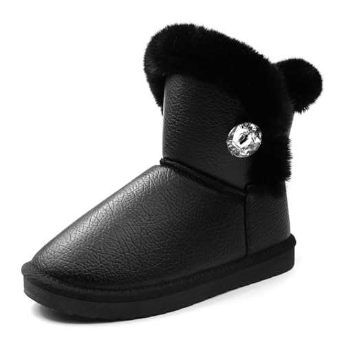 Apawwa Winterstiefel MäDchen Warm GefüTtert Boots MäDchen SchlüPfen Winterschuhe Kinder Komfortabel Schneestiefel MäDchen ND59 Color Black Size 32 von Apawwa