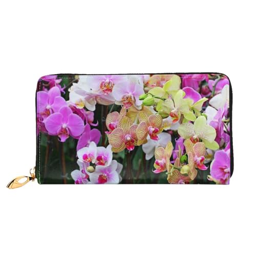 Apbdffjnf Atomic Stars Pattern Print Damen Geldbörse Leder Lange Geldbörse Reise Geldbörse Kreditkartenhalter Reißverschluss Geldbörse Handtasche, Orchideen, Einheitsgröße von Apbdffjnf