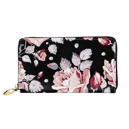 Apbdffjnf Atomic Stars Pattern Print Damen Geldbörse Leder Lange Geldbörse Reise Geldbörse Kreditkartenhalter Reißverschluss Geldbörse Handtasche, rosa blume, Einheitsgröße von Apbdffjnf