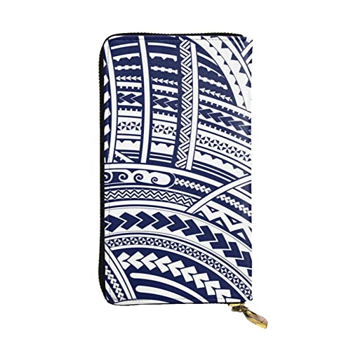 Apbdffjnf Blaue polynesische Maori-Stammesmuster-Druck, Damen-Geldbörse, Leder, lange Geldbörse, Reise-Geldbörse, Kreditkartenhalter, Reißverschluss, Handtasche von Apbdffjnf