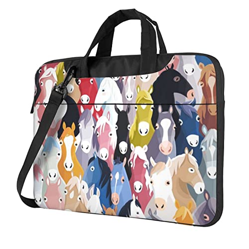 Apbdffjnf Bunte Cartoon-Pferde-Laptop-Tasche für Damen und Herren, Laptop-Hülle, Computertasche, Aktentasche, Schultertasche mit Gurt, 33 cm, 35,6 cm, 39,6 cm, Schwarz , 14 inch von Apbdffjnf