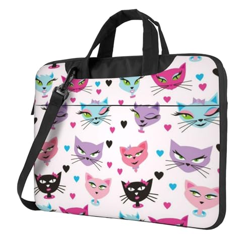 Apbdffjnf Carttoon Laptoptasche mit Katzenmotiv, für Damen und Herren, Laptophülle, Computertasche, Aktentasche, Schultertasche mit Gurt, 33 cm, 35,6 cm, 39,6 cm, Schwarz , 14 inch von Apbdffjnf