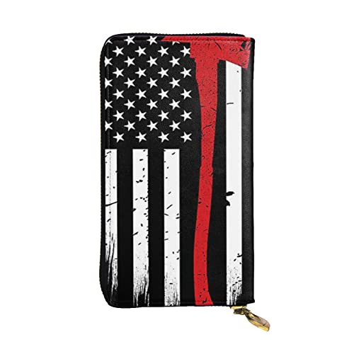 Apbdffjnf Damen-Geldbörse, Turn-Design, Leder, lang, Reise-Geldbörse, Kreditkartenhalter, Reißverschluss, Rosa, Red Line Firefighter USA-Flagge, Einheitsgröße von Apbdffjnf