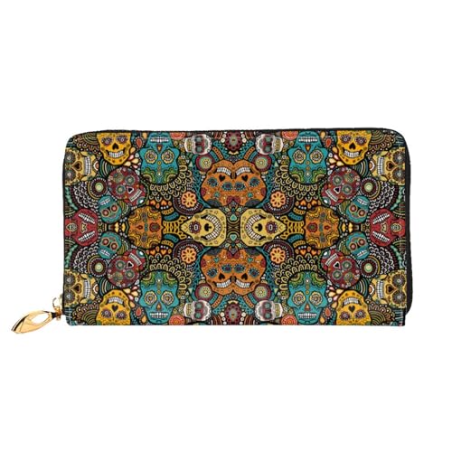 Apbdffjnf Damen-Geldbörse, klassisch, grün, gestreift, Leder, lange Geldbörse, Reisegeldbörse, Kreditkartenhalter, Reißverschluss, Handtasche, Bunte Sugar Skulls, Einheitsgröße von Apbdffjnf