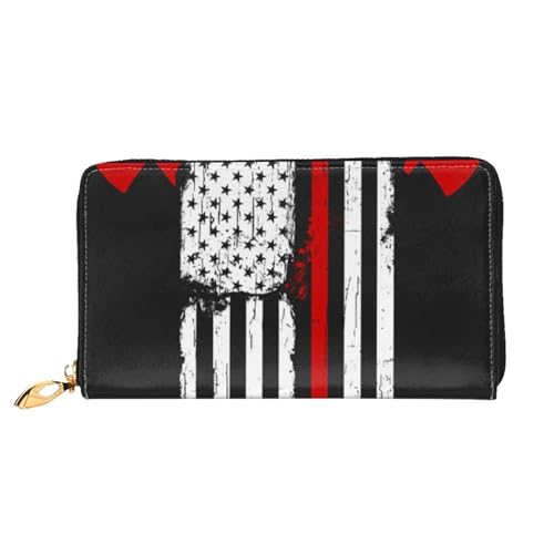 Apbdffjnf Damen-Geldbörse, klassisch, grün, gestreift, Leder, lange Geldbörse, Reisegeldbörse, Kreditkartenhalter, Reißverschluss, Handtasche, Feuerwehrmann Amerikanische Flagge, Einheitsgröße von Apbdffjnf